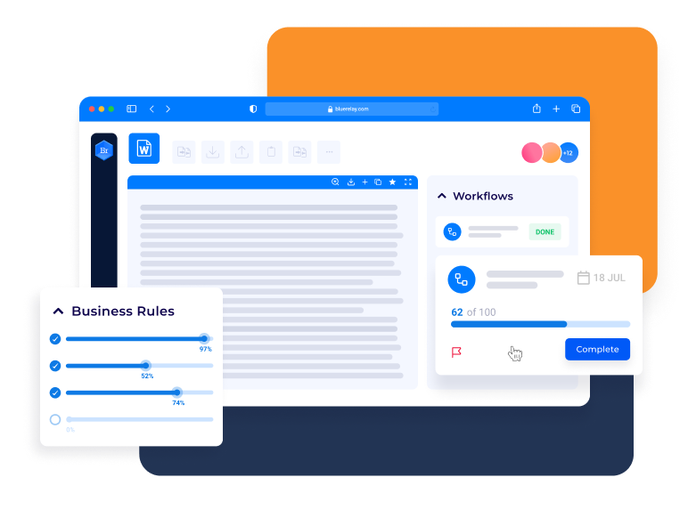 Blue Relay for Blue Cross Blue Shield. User Interface panels displaying workflow automation to streamline workload management.